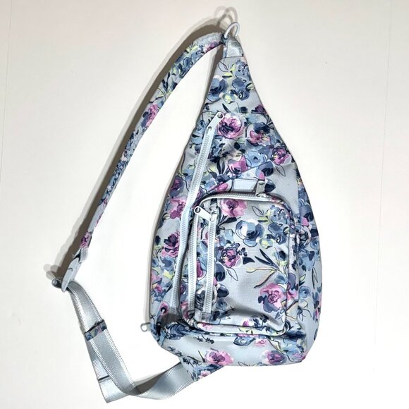 Vera Bradley ReActive Sling Backpack Fresh Cut Bouquet Canvas Garden Blue Floral - Picture 2 of 16